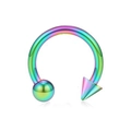 Rainbow horseshoe barbell piercing ring with one ball and one spike end in stainless steel - Spike & Ball / Rainbow