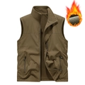 Dunkelbraune Herren Arbeitsweste mit warmem Fleece-Futter und praktischen Reißverschlüssen - M / Camel