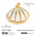 Gold stainless steel shell heart pendant with blue white enamel and 1.27g weight info - PJ91738B (Blue White Shell)