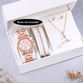 Elegant 5-piece rose gold watch and jewelry set with crystal necklace and bracelet - Rose Gold