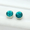 Pair of blue-green zircon magnetic stud earrings with polished silver base - Large / 5mm (9572) / Lake Blue