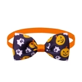 Halloween pet bowtie featuring orange pumpkin and white ghost patterns on black ribbon - Black Pumpkin Ghost