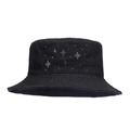 Black denim bucket hat with sparkling rhinestone star patterns for outdoor sun protection - M (56-58cm) / Black