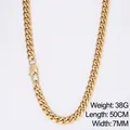 Gold 7mm Cuban link chain necklace with lobster clasp, 50cm length stainless steel - 50CM*7MM / Gold Color Necklace (KN234701-Z)