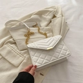 Elegant white quilted crossbody bag with gold chain strap and V-pattern stitching - White