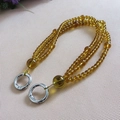 Three-strand woven honey amber beaded strap with silver spring buckles for handbags - 30cm / Silver Buckle Coffee Crystal