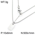Silver square pendant necklace with letter M engraving and stainless steel box chain - Silver Letter M Style (KN293679-Z)