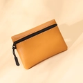 Mini portamonete in pelle PU arancione con trama litchi e chiusura a zip nera - Giallo