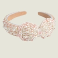 Fashion wide headband featuring pink crystals and white pearls in a bow design - Artificial Pearl Pink Crystal Bowknot (Series 8-2)