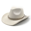Detail of beige suede cowboy hat with center dent crown and woven gold and silver bead band - M(56-58cm) / Beige