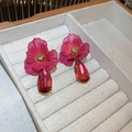 Pendientes de flores de malla rosa con cristales rojos en forma de gota de agua - 46# Estilo de Colgante de Gota de Agua Magenta (HE25182) / Rosa rojo