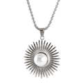 Minimalist silver sunburst pendant necklace featuring a large central pearl detail - Necklace / Steel
