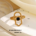 Gold-plated 18K stainless steel Fatima hand ring with black stone and Hamsa design - Hamsa Hand Evil Eye (851)