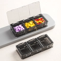 Portable three-compartment medicine organizer with black frame and clear lid design - 366 Black 3-Grid