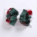 Diadema navideña para bebé con lazo de cinta de falla multicapa en puntos verdes y rojos - Blanco