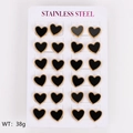 Set of 12 pairs of black heart stud earrings with gold beaded edges in stainless steel - Large (12.8*11.5mm) / Black Shell