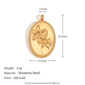 18K gold plated oval stainless steel pendant featuring detailed floral sunflower relief - Orchid Pendant / Gold