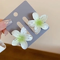 Barrettes à fleurs en organza vert avec détails nacrés et pétales en dégradé doux - Blanc Vert (HH6057) / 2 Pièces/Ensemble