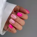 Short square press-on nails in magenta and pink with gold wire accents and rhinestones - Bz1499 Qihua Yushu / Glue Type