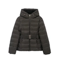 Women's black slim-fit hooded jacket with waist belt and warm faux fur lining - XS / Olive Green