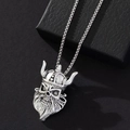 Silver Viking warrior skull pendant necklace with box chain on elegant black gift box - Viking Warrior Skull / Antique Silver