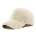 Light beige plush baseball cap for women with soft faux fur texture for winter warmth - Adjustable / Beige