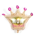 Pink and gold crown shaped foil balloon with MOM You Rule print for Mother's Day party - Mother's Day Gold Crown