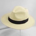 Classic beige straw panama sun hat for men with a wide brim and black decorative band - 58cm / Beige