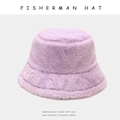 Thick plush purple fisherman hat with soft fluffy texture and minimalist bucket style - M (56-58cm) / Violet