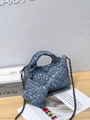 Ensemble de sacs cabas tissés en jean bleu avec pochette et bandoulière - Double poignée mini / Flocon de Neige Bleu