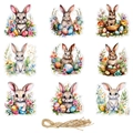 Set di cartellini appesi con coniglietto pasquale e uova per decorazione festa con corda - Stile Acquerello Coniglio di Pasqua (L-00239)