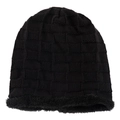 Berretto invernale unisex nero in maglia con motivo a scacchi e fodera in pile - Taglia unica / Nero