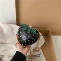 Cute black strawberry heart-shaped crossbody bag with gold rivets and chain strap - Black