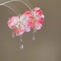 Elegant floral tassel earrings featuring pink chiffon petals and crystal beads - Silver Earring Post (84#) / Pink