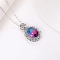 Silver necklace with oval blue-purple gradient gemstone pendant and white zircon halo - XL467-Blue Purple Gradient