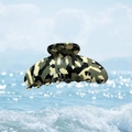 Glossy large hair claw clip featuring a retro olive green camouflage marble pattern - Camouflage Style