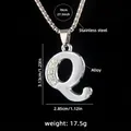 Letter Q pendant necklace in stainless steel with rhinestones and 70cm long chain - Letter Q + 70cm Chain