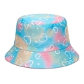 Pastel tie-dye bucket hat with cute white heart patterns and starry details - 51-52CM(2-4 Years Old) / Blue Heart