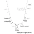 Collana stella luna in acciaio inossidabile 18K con ciondoli in zircone e perline - Stella e luna color acciaio