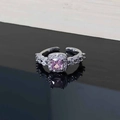 Detail of adjustable silver ring with pink square gemstone and micro-pave zircons - Style 8 Square Cut Pink Zirconia Ring