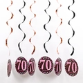 Spirali decorative per 70° compleanno in nero e oro rosa con pendenti glitterati - Età 70 Spirale Singola Oro Rosa