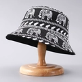 Exotic black fisherman bucket hat with white elephant and palm tree prints for women and men - One Size / Black Elephant