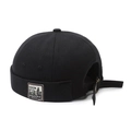Retro black cotton docker hat with vintage denim supplies fabric label on the side - Adjustable / Black