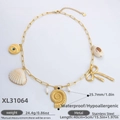 18K gold plated stainless steel necklace with seashell and pearl charm pendants - Gold/Ocean Theme Pendant (XL31064)