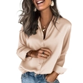 Women's long sleeve satin silk shirt in elegant champagne gold with a slim fit style - S / Champagne