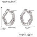 Unregelmäßige ovale Ohrringe mit geschmolzener Lavatextur aus silbernem Edelstahl - Gehämmerte Ohrringe (F530) / Stahlfarbe