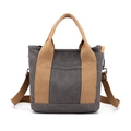 Dark grey canvas tote bag with brown straps and detachable shoulder strap in variant view - Gray