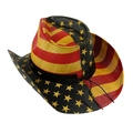 Western straw cowboy hat with American flag print and leather star studded band - Adult 58cm One Size / Black Yellow Stars Red Yellow Stripes Patchwork