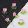 Rosa und grüne tulpenförmige Glasperlen für handgemachten Schmuck und Bastelbedarf - 10 Sets/Packung / Gelee-Kardamom-Verlauf