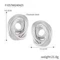 Silver oval twist hoop earrings in polished titanium steel for minimalist chic - F1057 Spiral Texture Style (Steel Color)